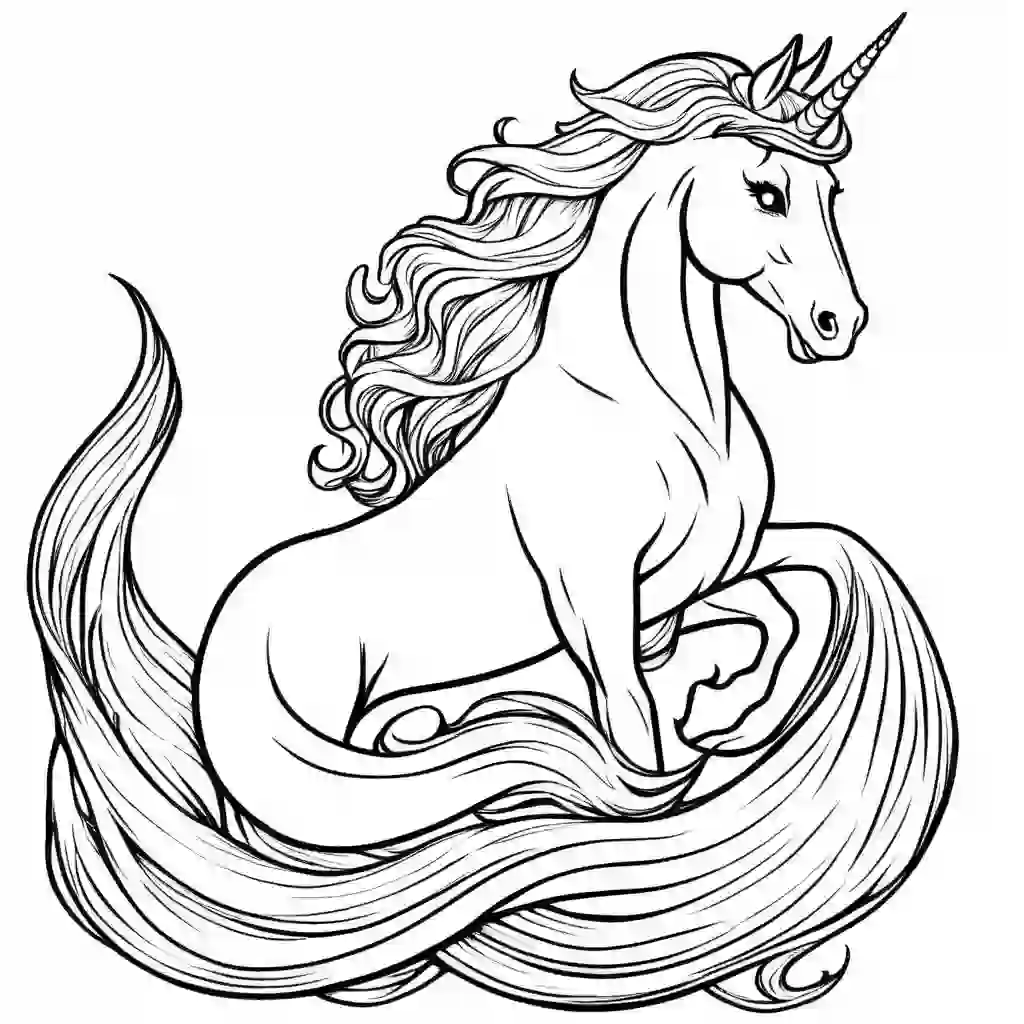 Mermaid with a Unicorn coloring pages
